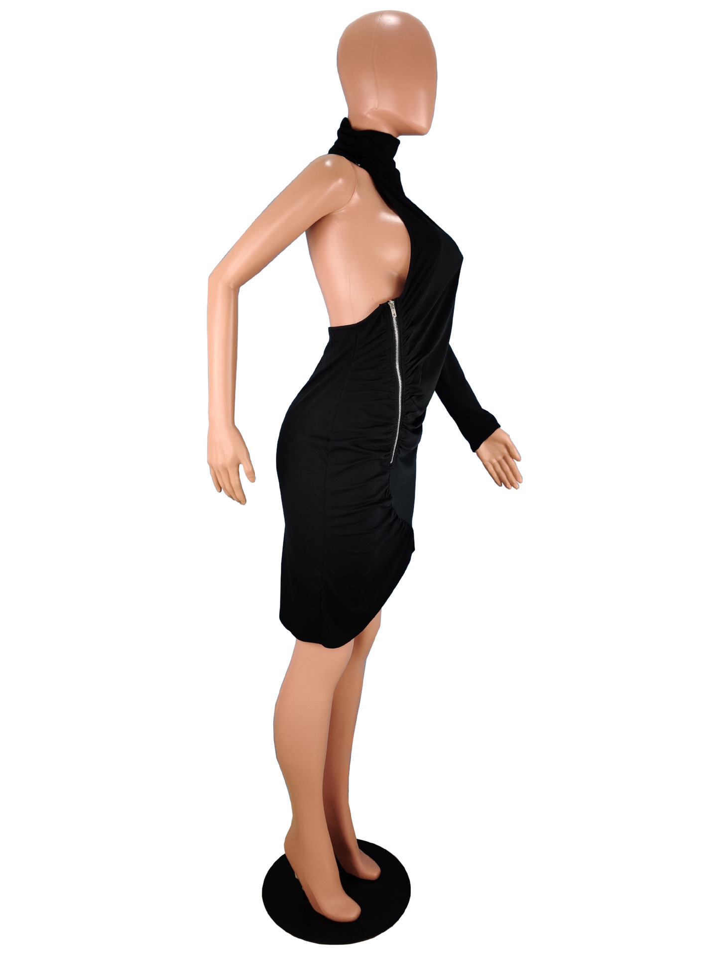 Fashionable and Sexy Off-Shoulder Zipper Pleated Dress