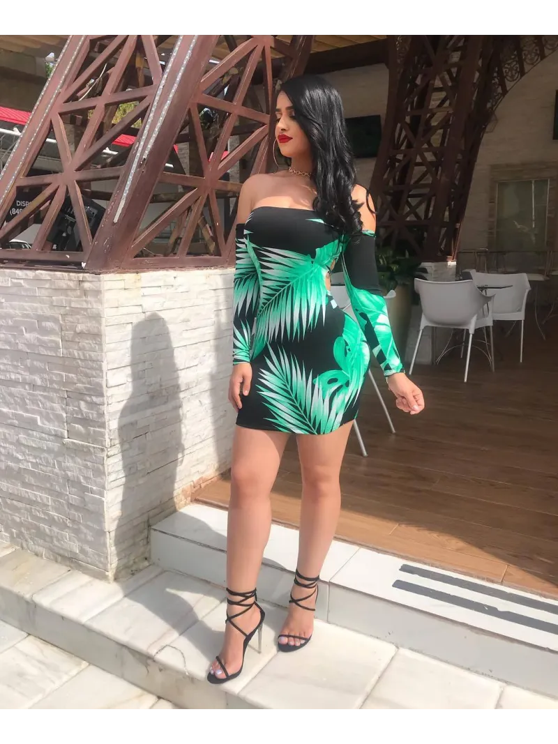 Fashionable Printed Chest Hugging Backless Dress