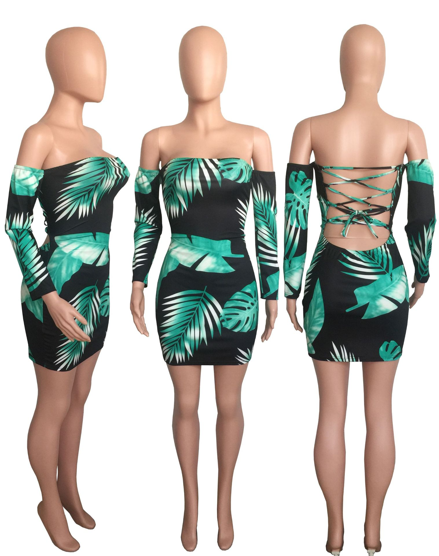 Fashionable Printed Chest Hugging Backless Dress