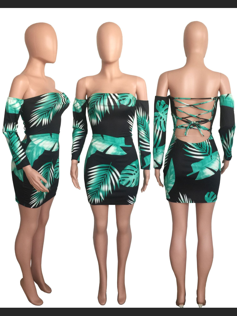 Fashionable Printed Chest Hugging Backless Dress