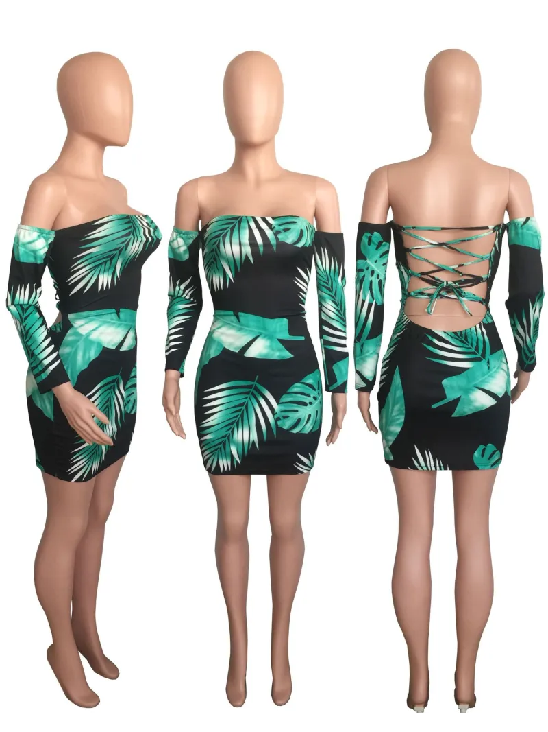 Fashionable Printed Chest Hugging Backless Dress