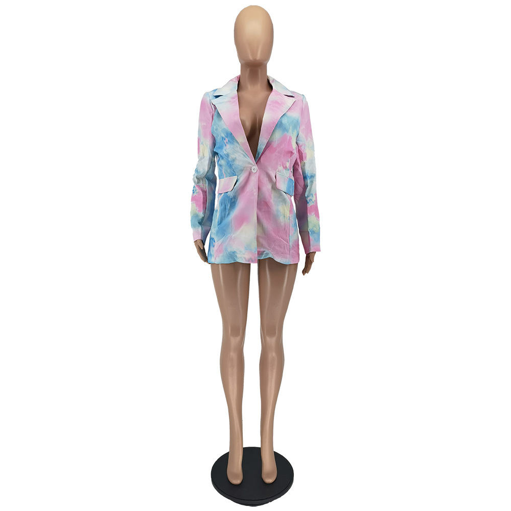 Fashionable Tie Dye Printed Button Suit Jacket