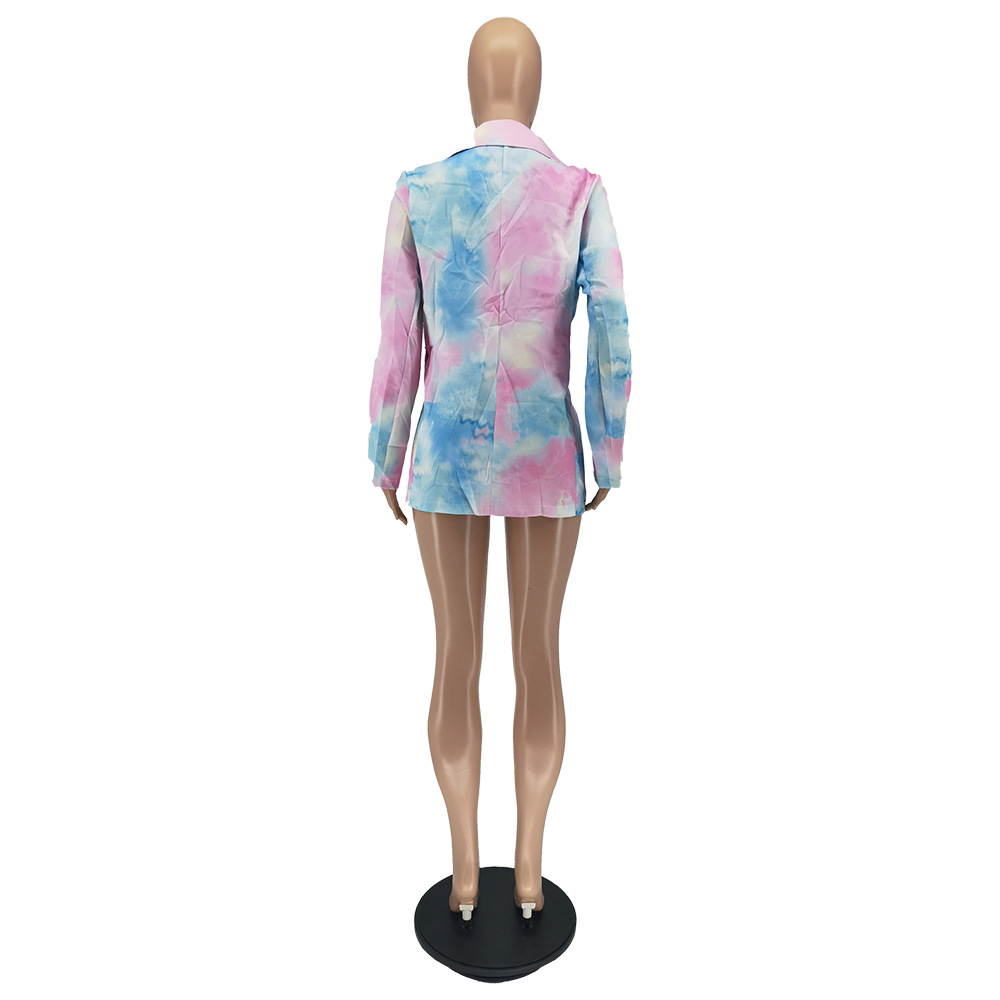 Fashionable Tie Dye Printed Button Suit Jacket
