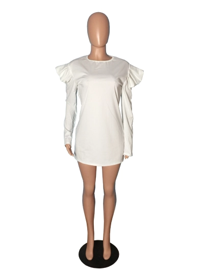 Fashionable White Pleated Autumn Dress 02