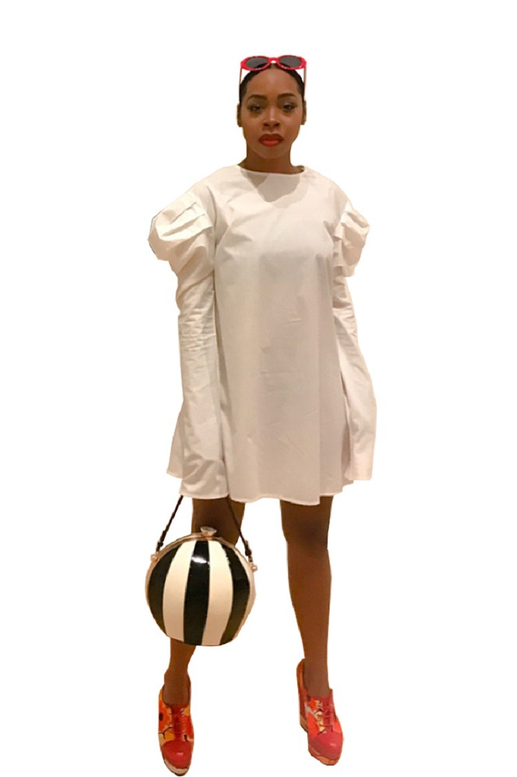 Fashionable White Pleated Autumn Dress