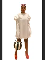 Fashionable White Pleated Autumn Dress