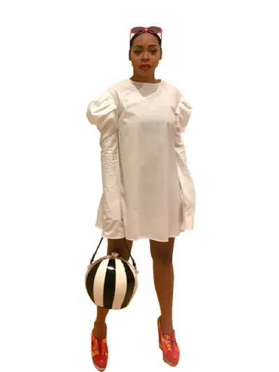 Fashionable White Pleated Autumn Dress 01