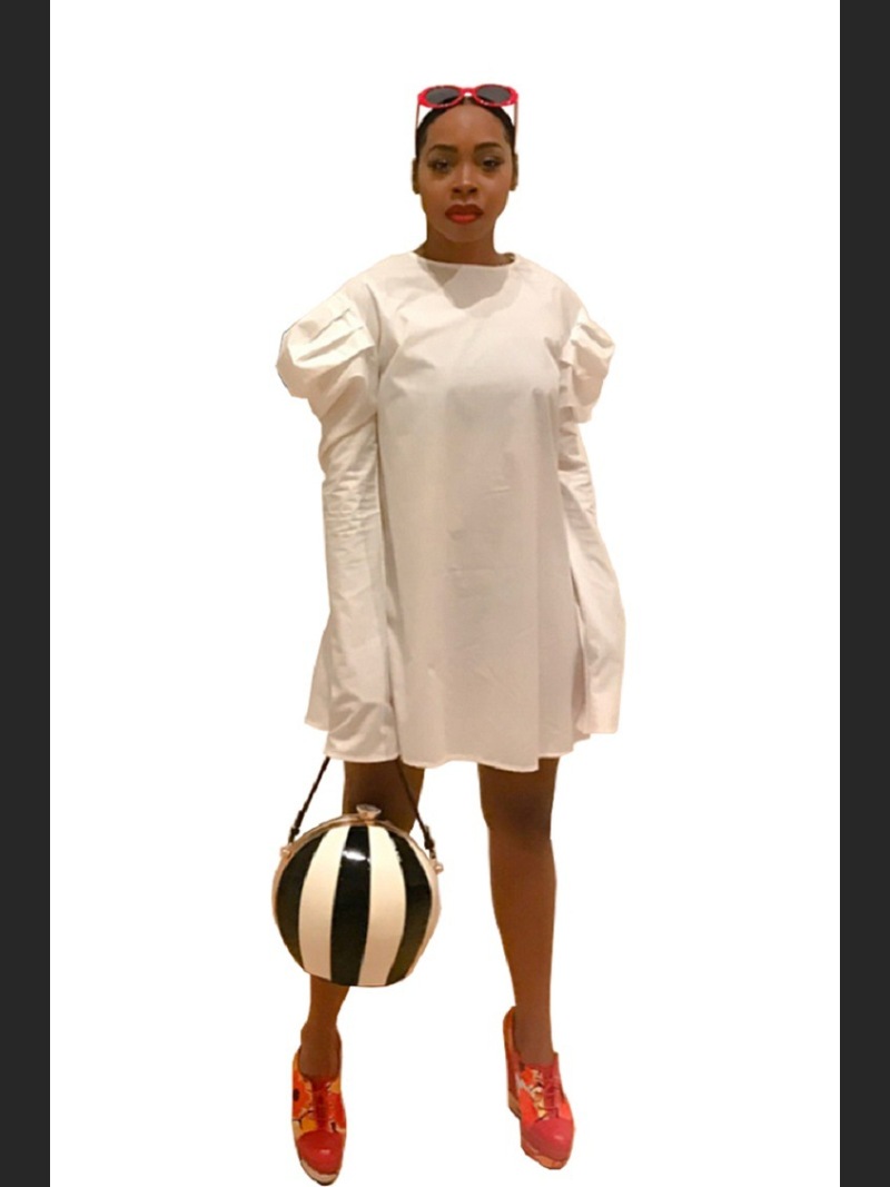 Fashionable White Pleated Autumn Dress