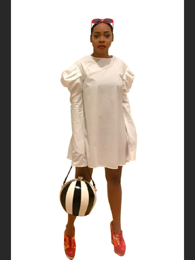 Fashionable White Pleated Autumn Dress