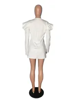 Fashionable White Pleated Autumn Dress