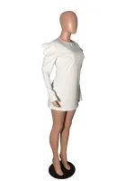 Fashionable White Pleated Autumn Dress
