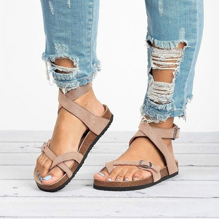 Flat Cork Buckle Comfort Large Slip-On Sandalss