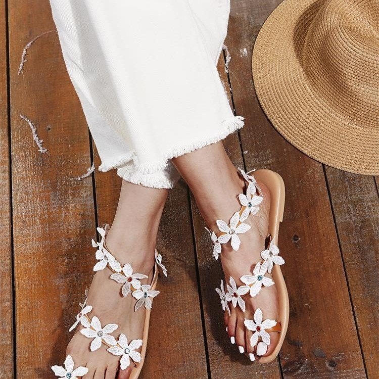 Flat Sandals Open-Toe Beach Slides Large Size Roman Sandals