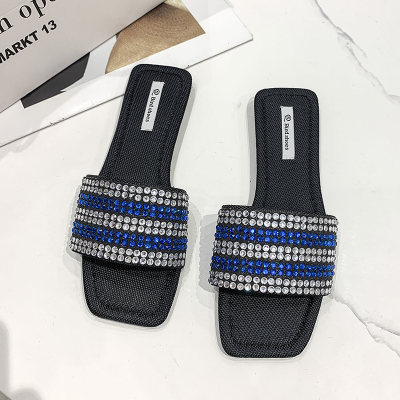 Glittering Rhinestone Flat Slides for Women