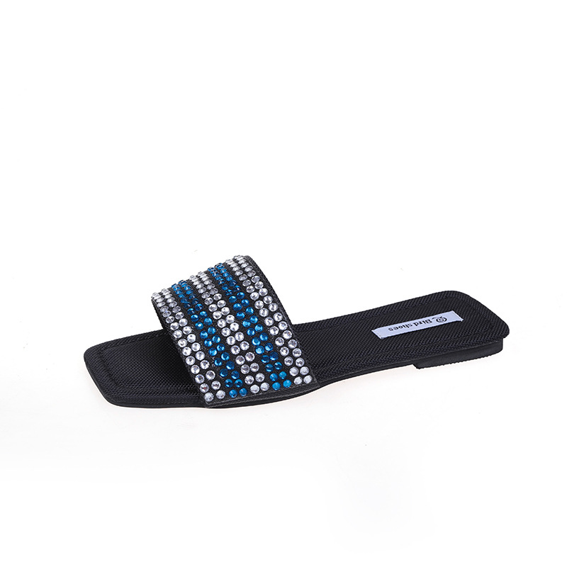 Glittering Rhinestone Flat Slides for Women