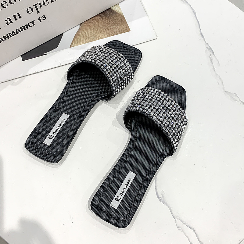 Glittering Rhinestone Flat Slides for Women