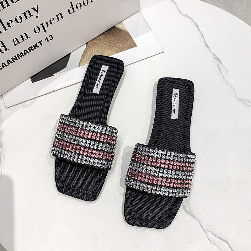 Glittering Rhinestone Flat Slides for Women