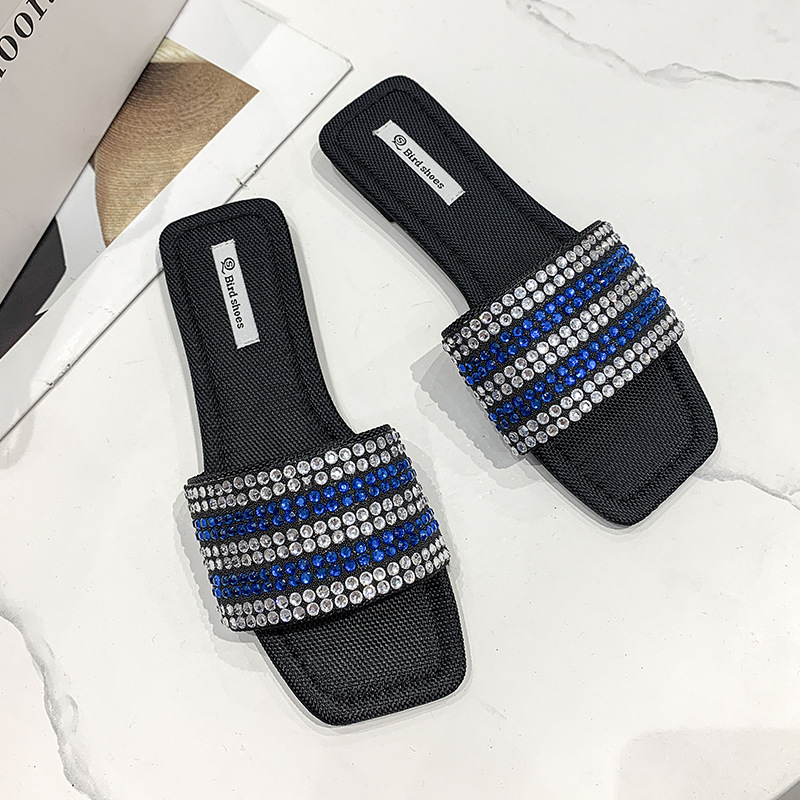 Glittering Rhinestone Flat Slides for Women
