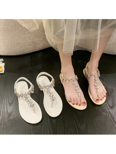 Large Size Beach Thong Sandals With Rhinestones 02