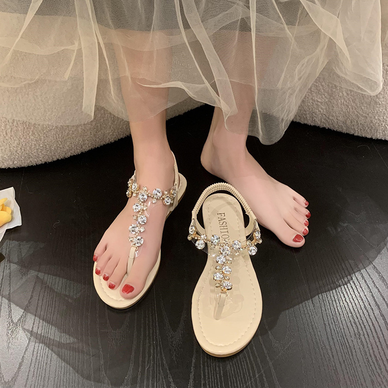 Large Size Beach Thong Sandals With Rhinestones