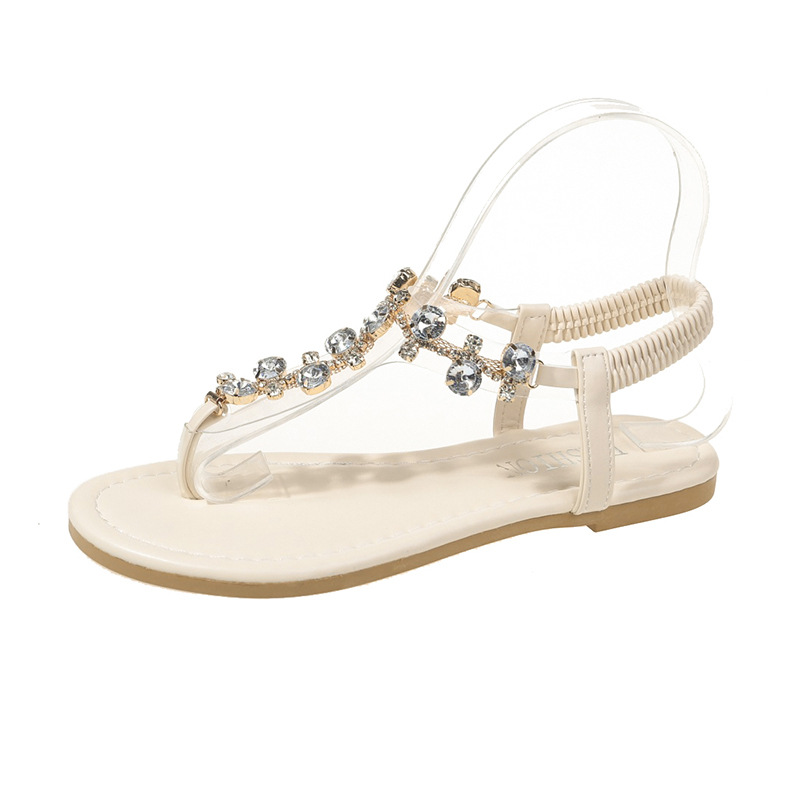 Large Size Beach Thong Sandals With Rhinestones