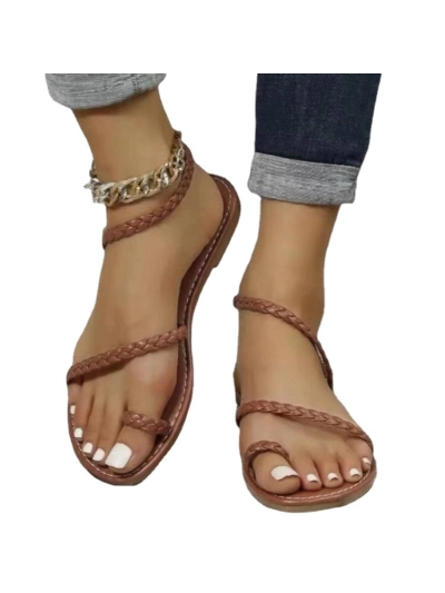 Large Size Braided Toe Ring Flat Sandals for Women 01