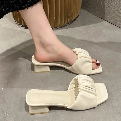 Lazy Half-Up Fashion Pleated Outer Wear Sandals For Women 02