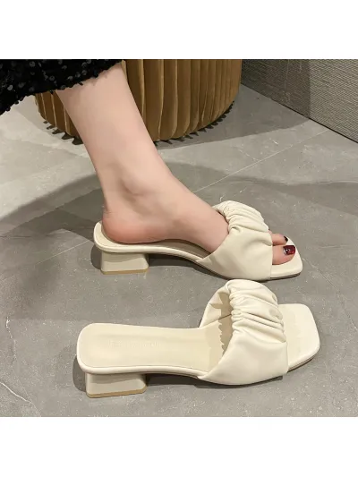 Lazy Half-Up Fashion Pleated Outer Wear Sandals For Women 02
