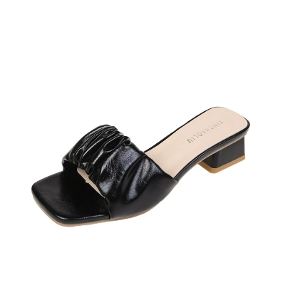 Lazy Half-Up Fashion Pleated Outer Wear Sandals For Women 01