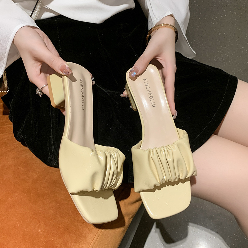 Lazy Half-Up Fashion Pleated Outer Wear Sandals For Women