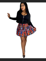 Letter Printed Pleated Skirt