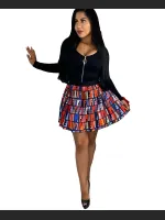Letter Printed Pleated Skirt