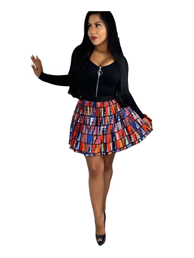 Letter Printed Pleated Skirt 01