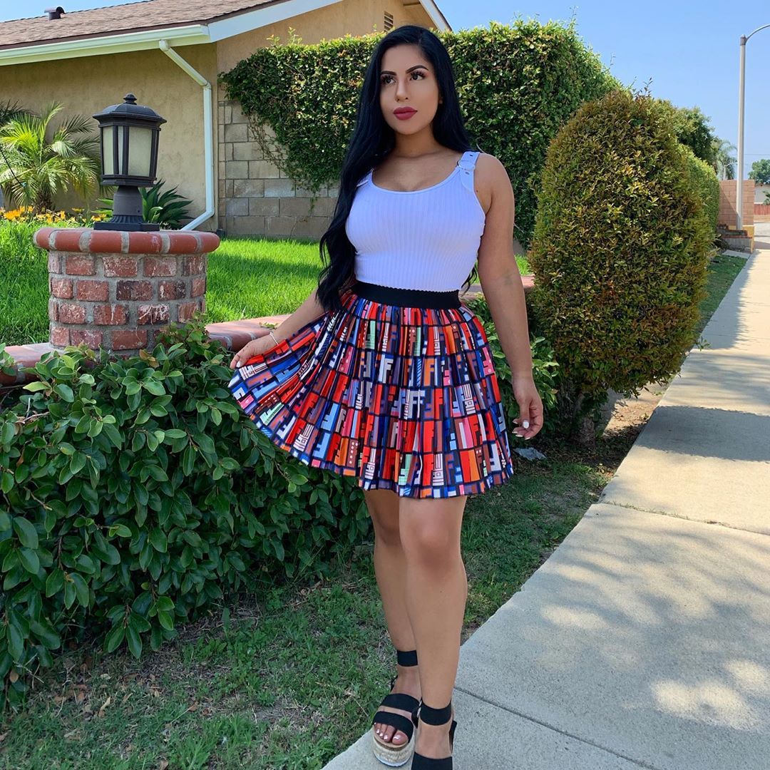 Letter Printed Pleated Skirt