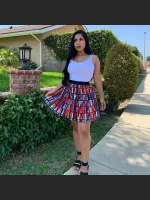 Letter Printed Pleated Skirt