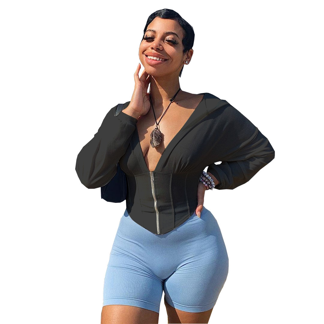 New Autumn And Winter Zipper Waistband Hoodie Jacket