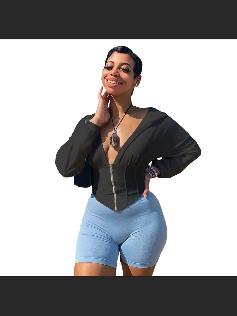 New Autumn And Winter Zipper Waistband Hoodie Jacket