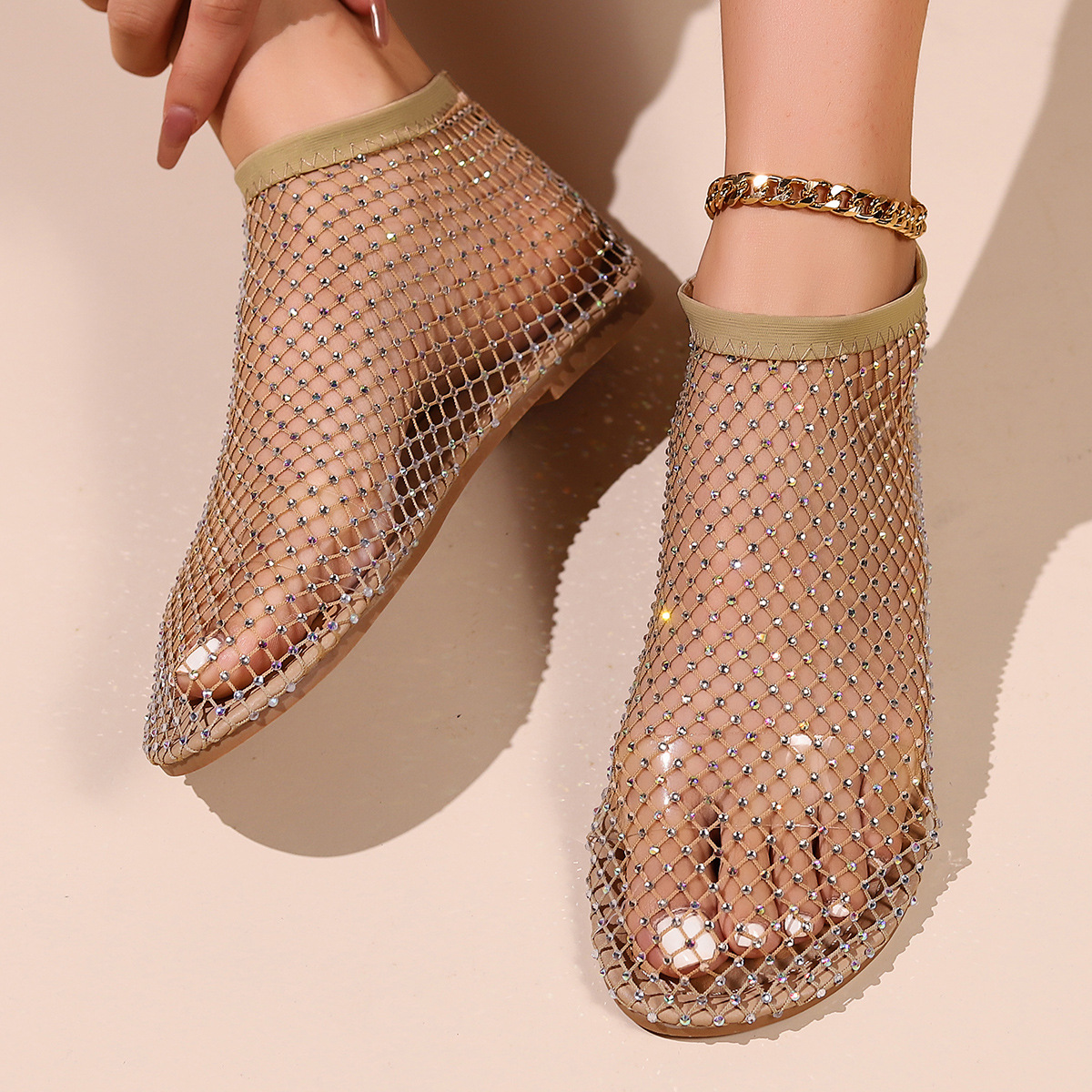 Round-Toe Sandals with Diamond Embellishments