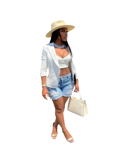 Solid Color Pocket Button Suit Jacket 02