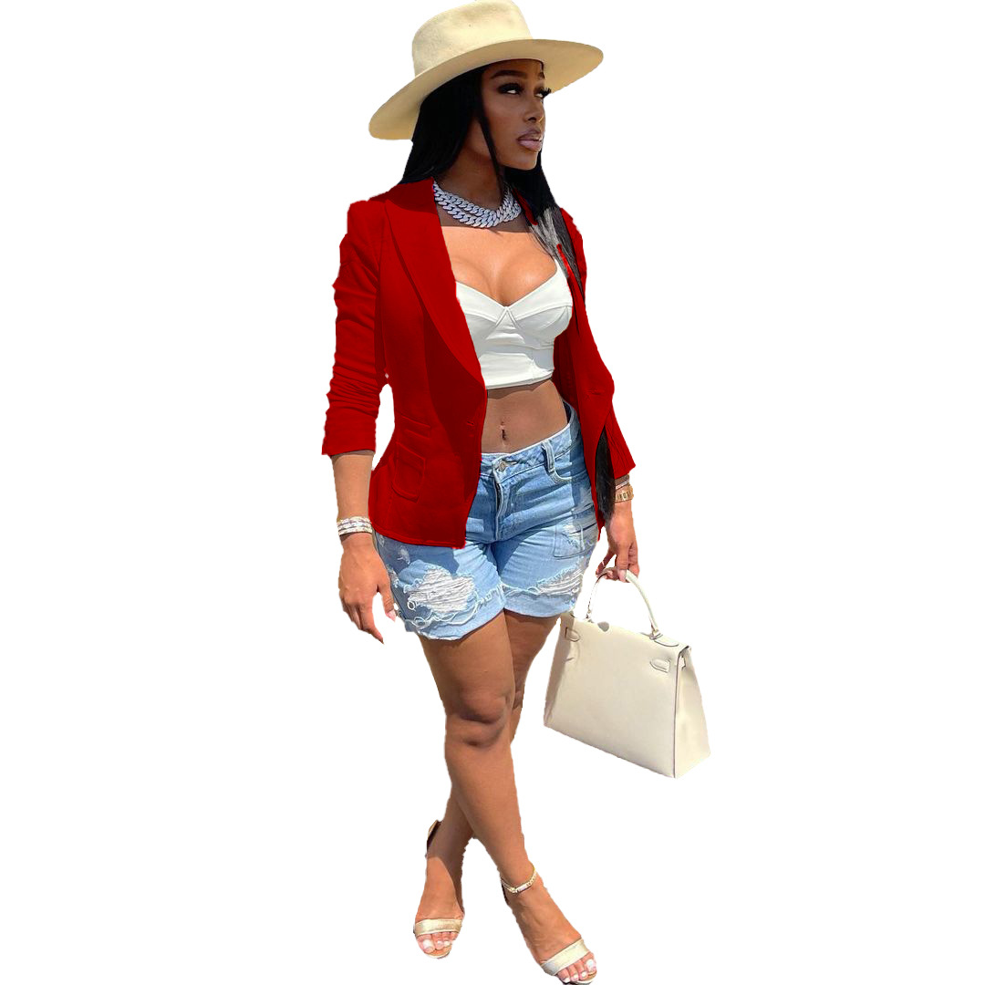 Solid Color Pocket Button Suit Jacket