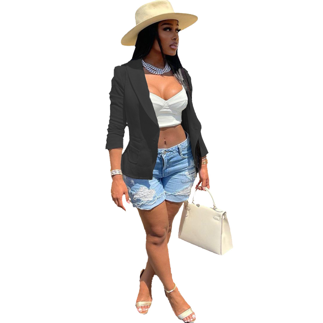 Solid Color Pocket Button Suit Jacket