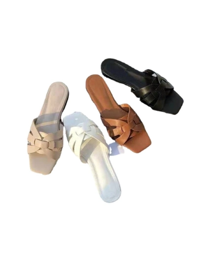 Square Toe Flat Beach Slip-On Sandals for Women 01