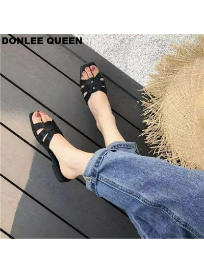 Square Toe Flat Beach Slip-On Sandals for Women 02