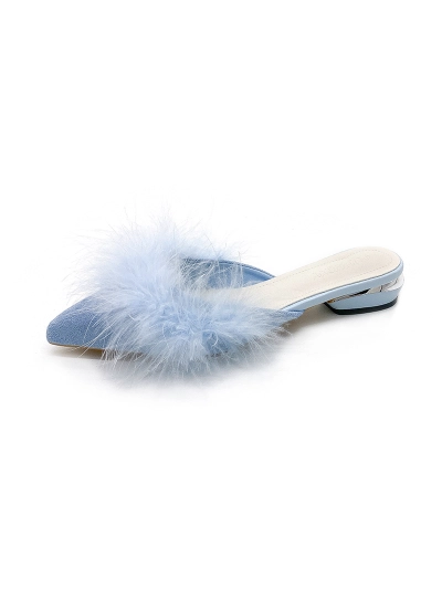 Stylish Pointed-Toe Feathered Mule Slippers for Outdoor Wear 01