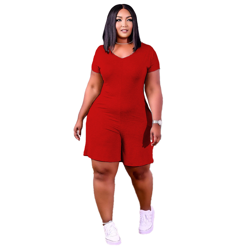 Summer Fashion Solid Color V-Neck Pocket Jumpsuit