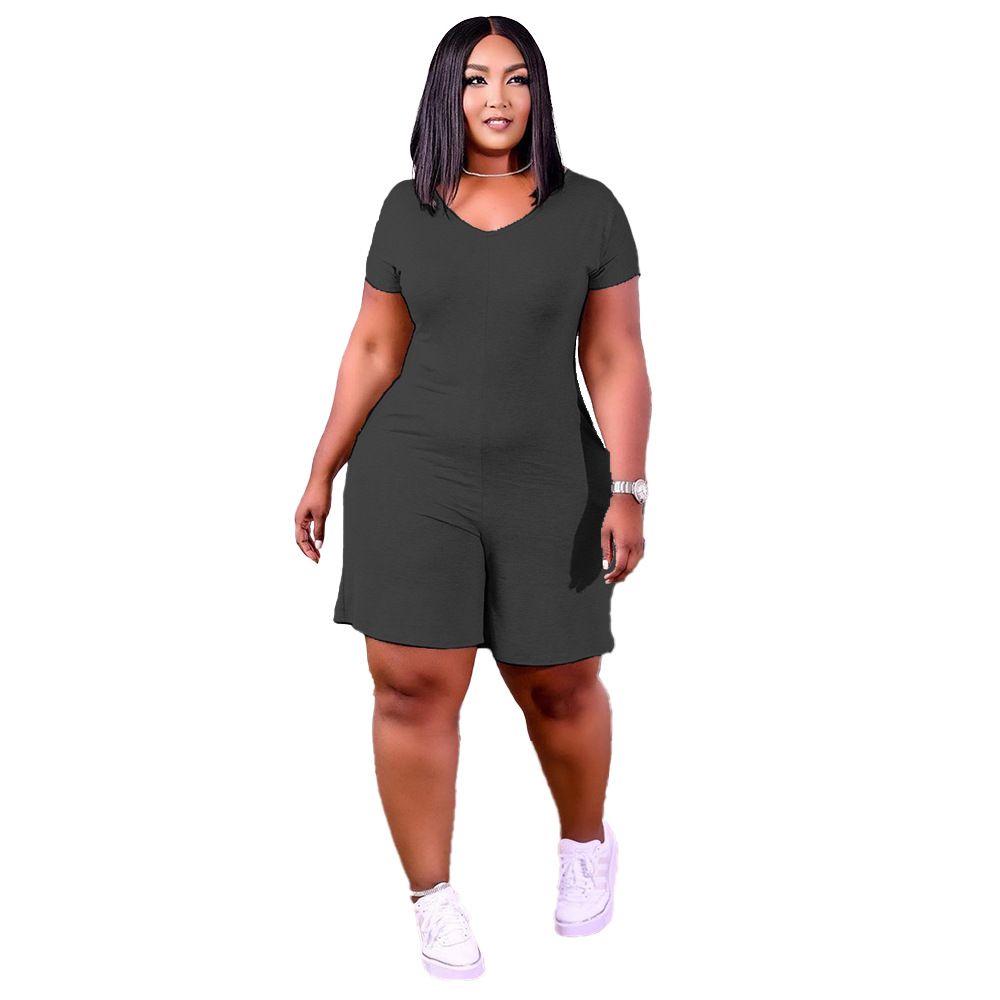 Summer Fashion Solid Color V-Neck Pocket Jumpsuit