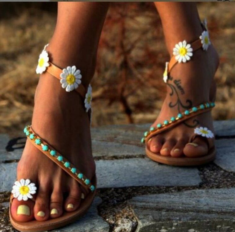 Summer New Flower Flat Women's Toe Ring Sandals