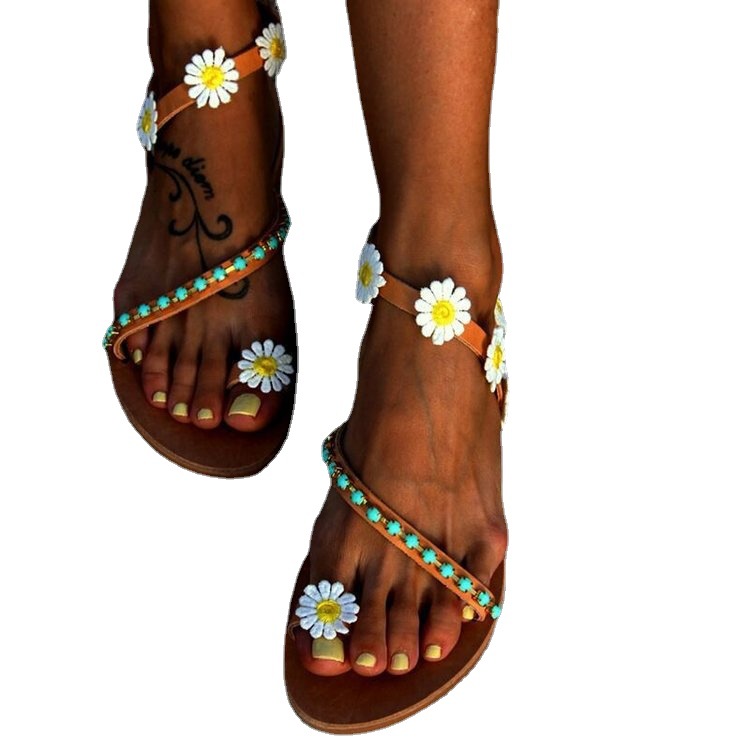 Summer New Flower Flat Women's Toe Ring Sandals