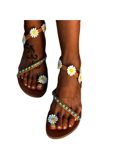 Summer New Flower Flat Women's Toe Ring Sandals 01