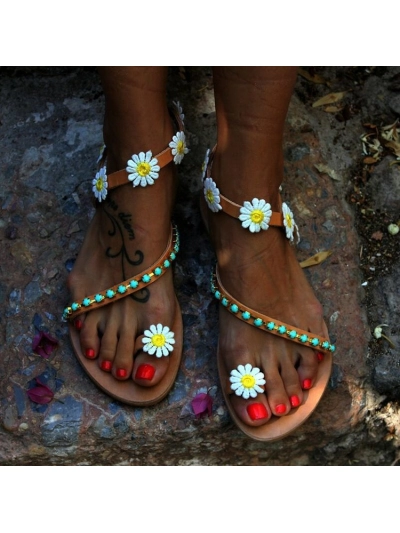 Summer New Flower Flat Women's Toe Ring Sandals 02